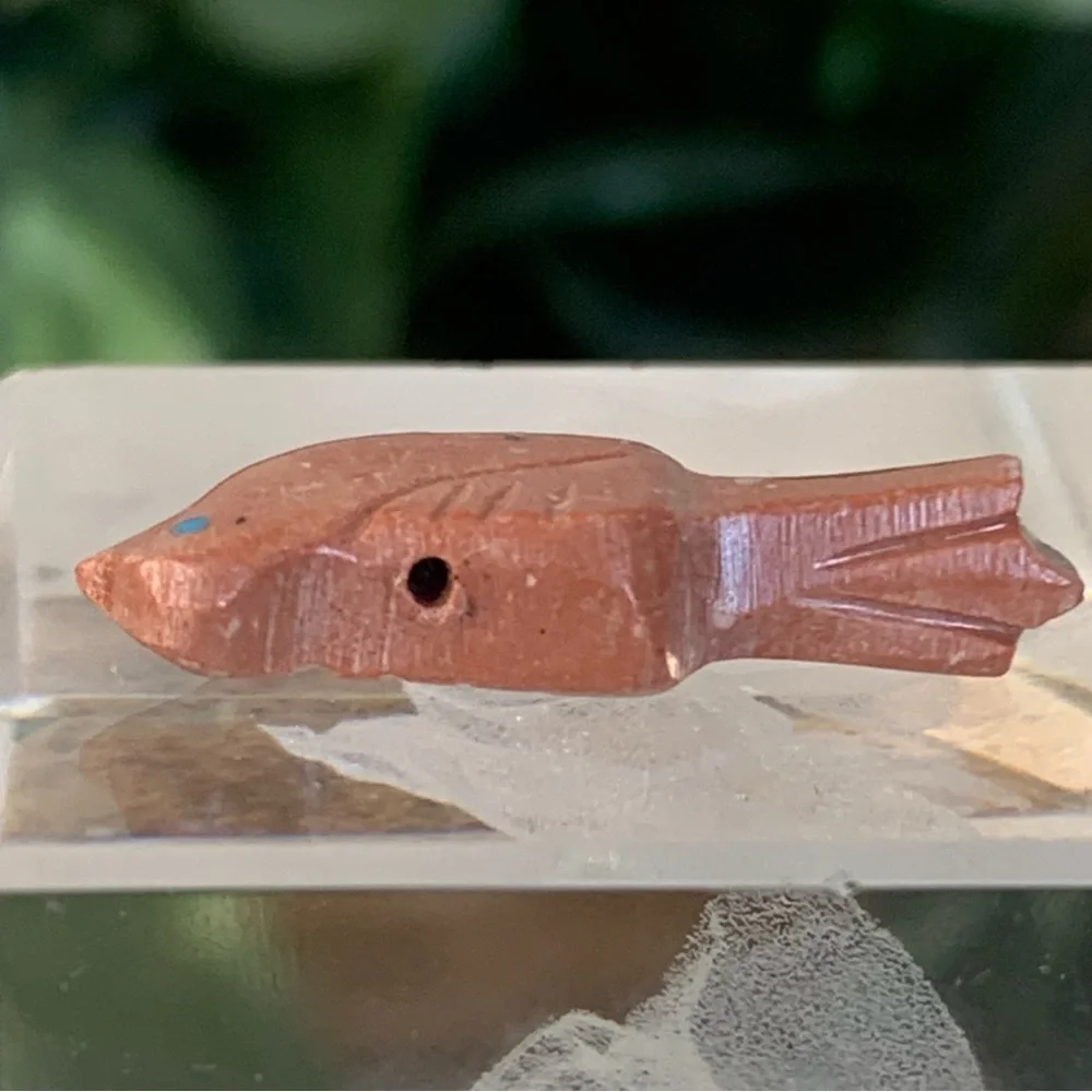 Zuni Style Bird Fetish Bead Drilled Pink Stone Native American Animal Carving 1